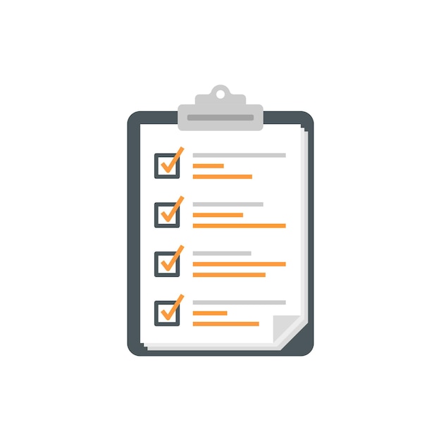 Clipboard with checklist icon in flat style Planning and organization of work vector illustration on isolated background Document sign business concept