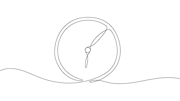 Clock continuous one line drawing on white background Hand drawn alarm symbol