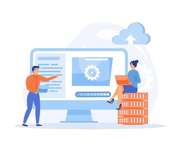 cloud computing concept data center file management cloud storage flat vector modern illustration