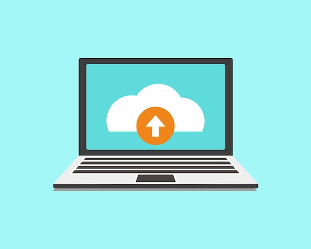 Cloud computing technology on laptop computer concept flat design vector illustration