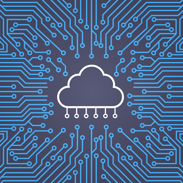 Cloud Database Over Computer Chip Moterboard Background Data Center System Concept Banner