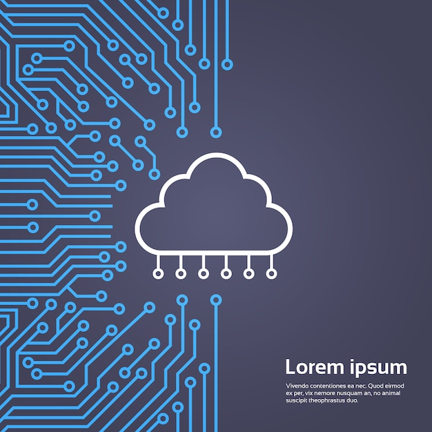 Cloud Database Over Computer Chip Moterboard Background Data Center System Concept Banner