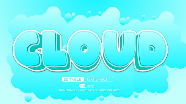 Cloud editable text effect vector 3d style with background