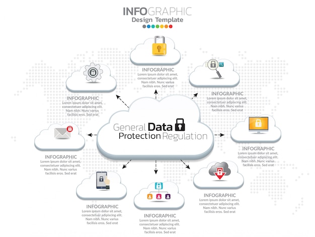 cloud infographics set with data processing networking elements.