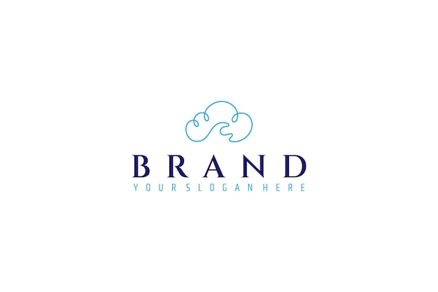 cloud logo with waves in simple linear design style