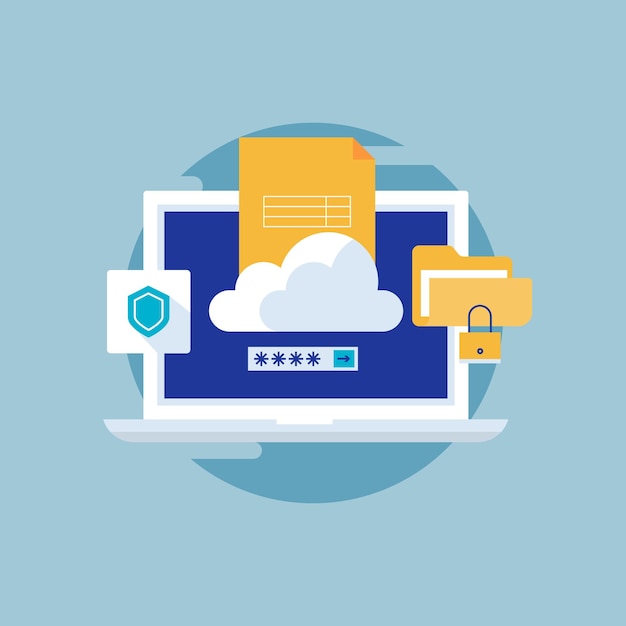 cloud security system cloud computing secure cloud storage vector illustration