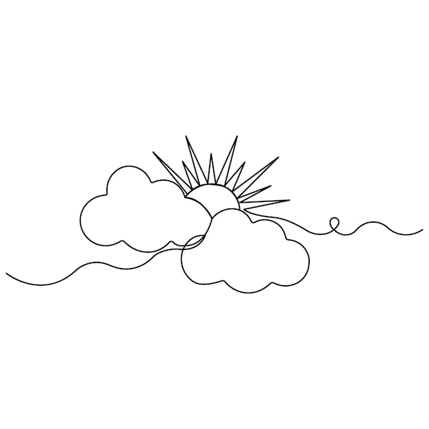 Cloud single line art continuous one line drawing of Isolated outline vector icon