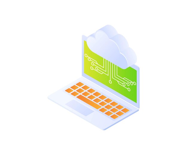 Cloud storage network on laptop screen