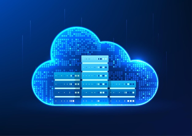 Cloud technology connected to servers shows the connection of storage space to servers which