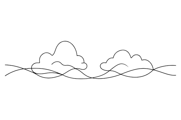 clouds continuous line art vector illustration on white background