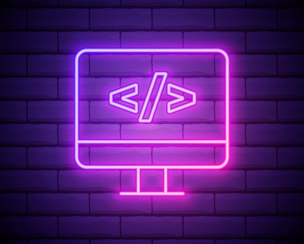 coding neon iconprogramming elements of browser set simple icon for websites web design mobile app info graphics isolated on brick wall