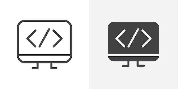 coding program icon outline vector sign