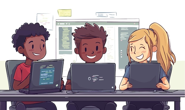 collaborative coding students working together on a project
