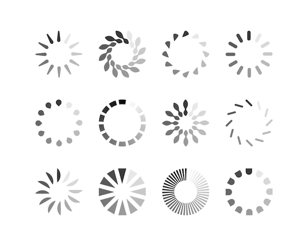 Collection Loading bar status icon Vector illustration Set of vector loaded icons Download progress Donload or Upload