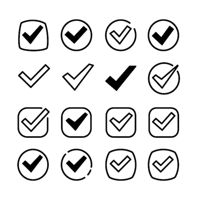 Collection of Check Mark Icons in Various Styles