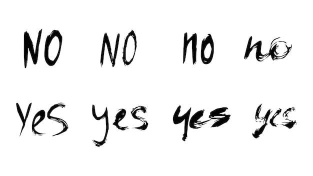 collection of cursive ink hand drawn letters yes and no set of brush hand drawn words yes and no