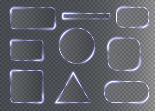 Collection of futuristic hud light frame Technological background Light glass frames square oval rectangle triangle circle Vector illustration Eps 10