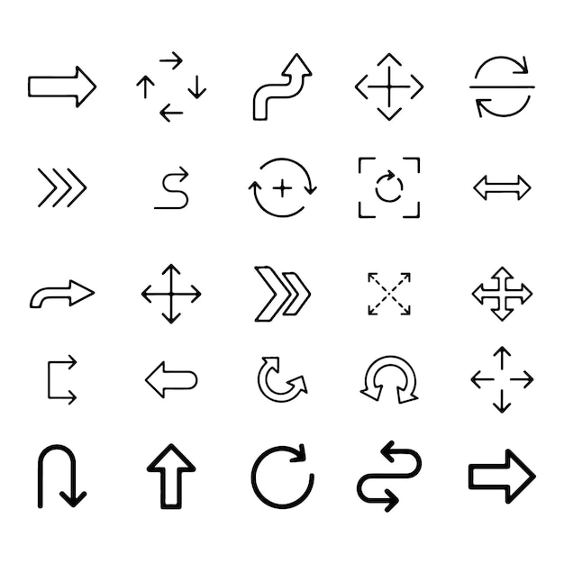 Collection of Line Art Arrows and Directional Icons