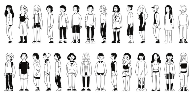Collection of Line Art People Poses and Outfits