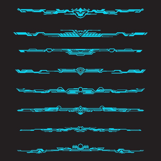 Collection of technology borders Digital scifi divider Futuristic cyber techno hud border