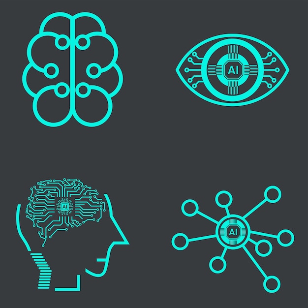 Collection of technology icons such as robot