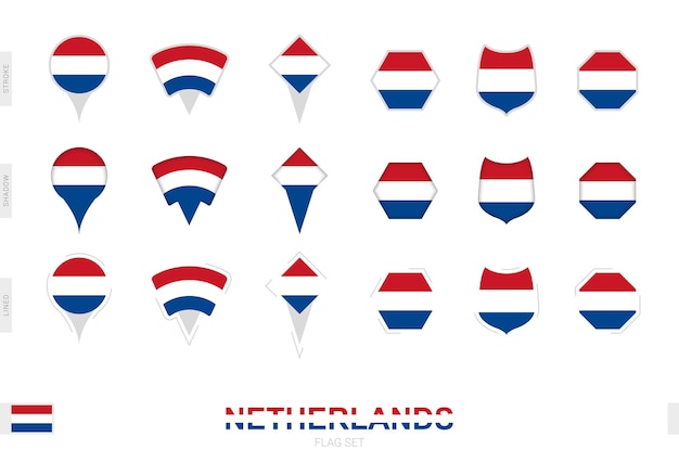 Collection of the Netherlands flag in different shapes and with three different effects