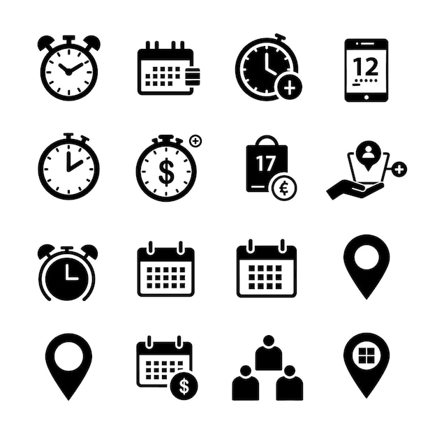 Collection of Time Calendar and Location Icons