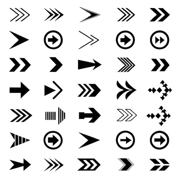 collection of various black arrow icons pointing right