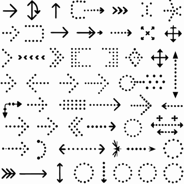 Collection of various black arrows circles and other geometric shapes