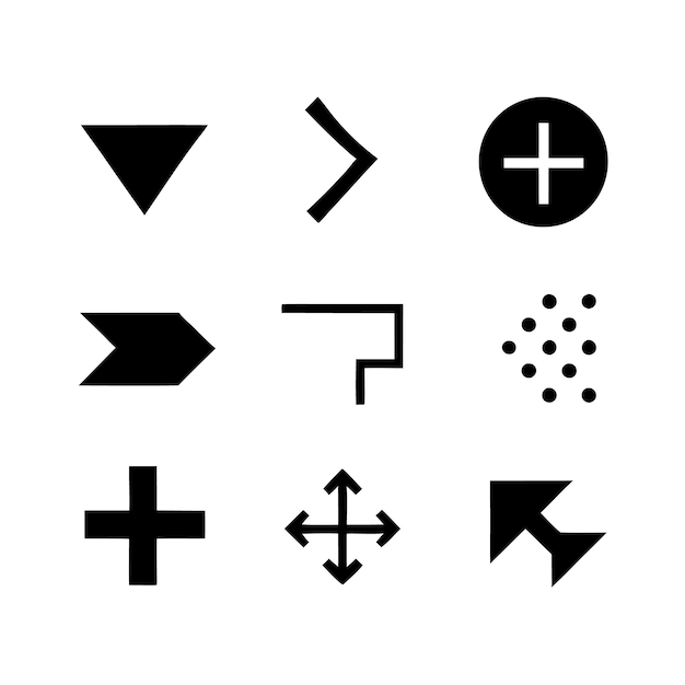 Collection of various directional and functional icons