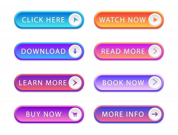 collection vibrant gradient buttons. set of modern buttons for web site and ui.