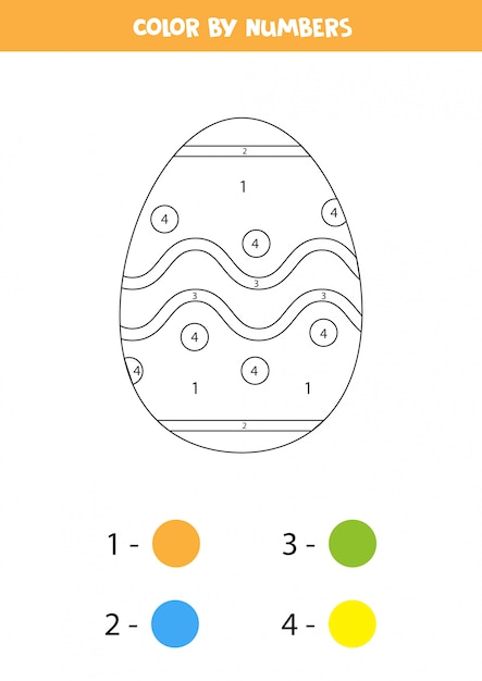 Color cute cartoon Easter egg by numbers. Coloring page for kids.