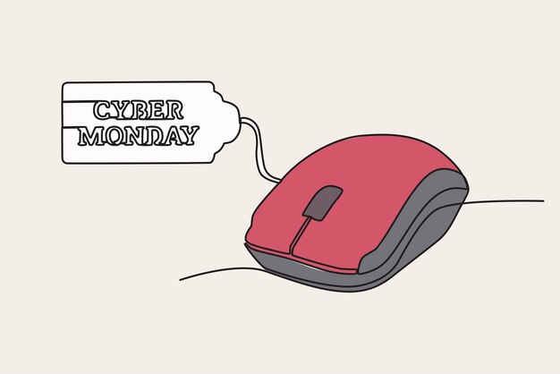 Color illustration of a discount mouse Cyber Monday oneline drawing