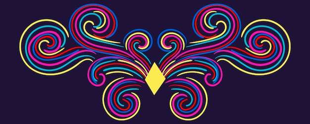 Colorful abstract curly element for design swirl curl Divider frame isolated on dark background