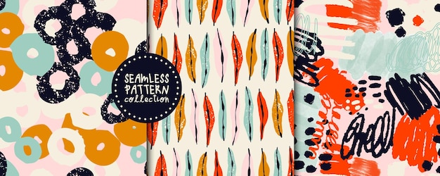 Colorful abstract set with seamless patterns with different shapes Vector backgrounds illustrations