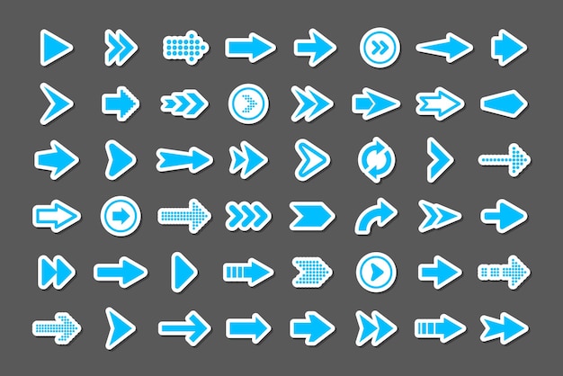 colorful arrow stickers set blue cursor icons pointers collection simple arrows in different shapes next back web signs vector illustration