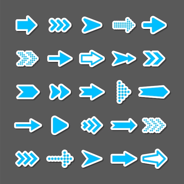 colorful arrow stickers set blue cursor icons pointers collection simple arrows in different shapes next back web signs vector illustration