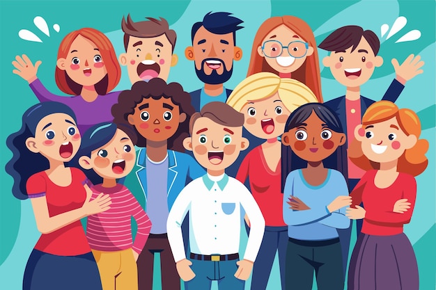 Colorful Cartoon Illustration of a Happy Diverse Group
