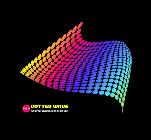 Colorful dotted dynamic wave on black background Bright abstract banner in digital style Vector illustration for website network design with color flow particle
