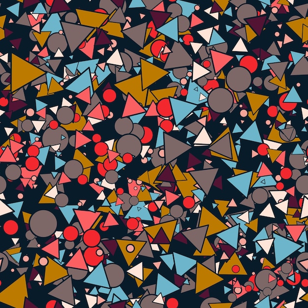colorful messy random triangles and circles seamless pattern chaotic background