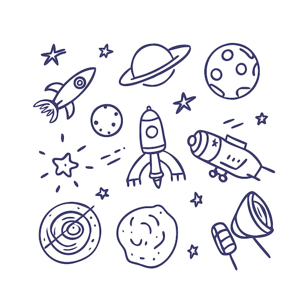 colorful outer space planets and spaceships in a starry galaxy