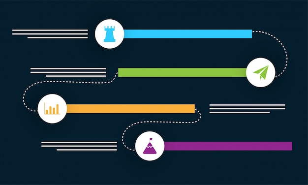 Colorful roadmap timeline Infographics layout with 4 steps.