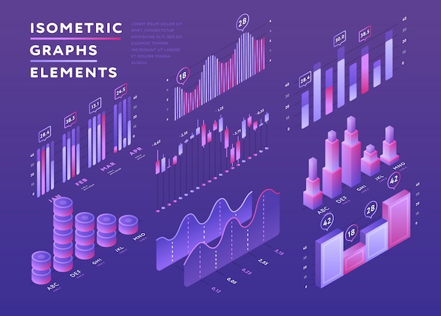 colorful set of isometric graphic elements