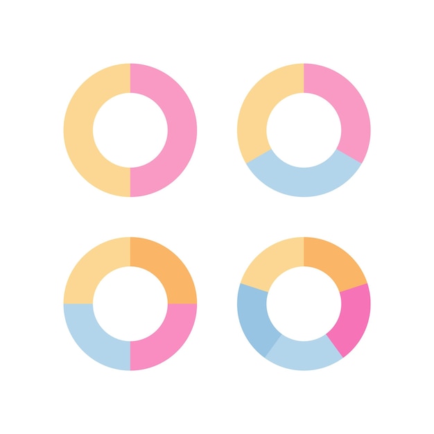 Colorful structure with 2 3 4 5 elements Pie diagram Circular section colored graph Circle chart with pieces