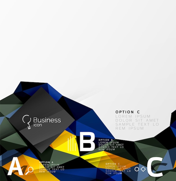 Colorful triangle mosaic 3d geometric object with infographics Vector abstract background for workflow layout diagram number options or web design