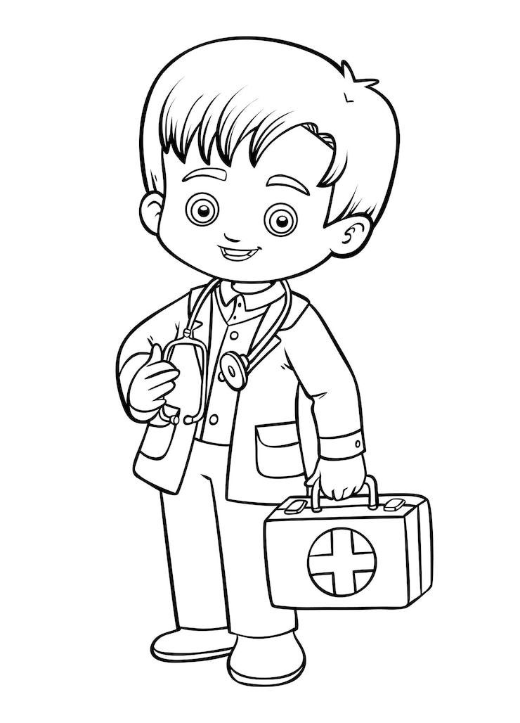 Vektor coloring book for children cartoon character little boy doctor