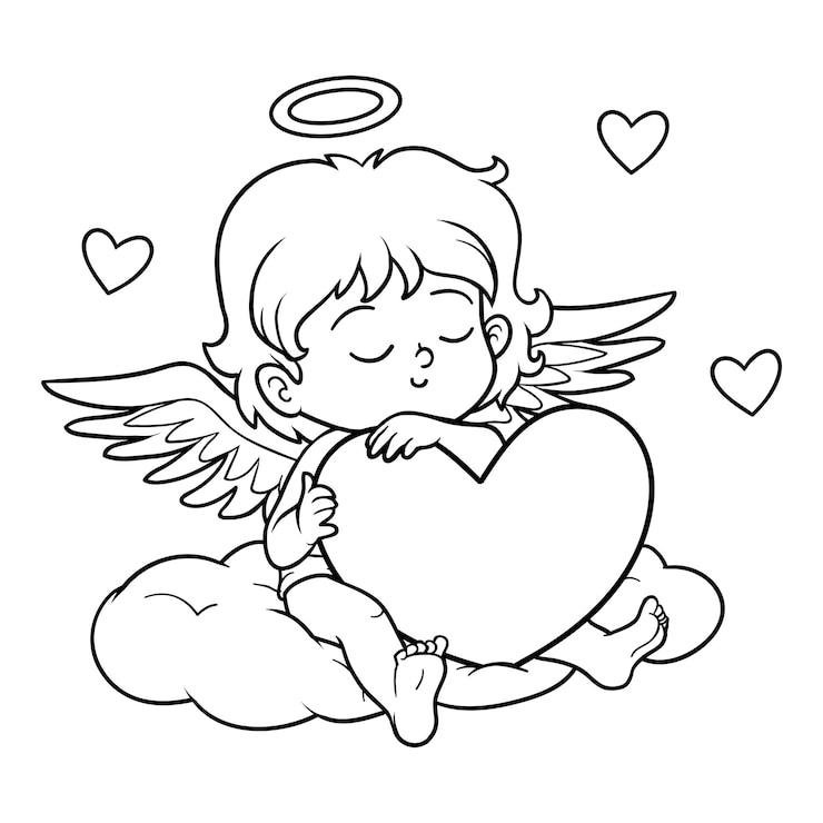 Vektor coloring book for children, valentine's day character, angel