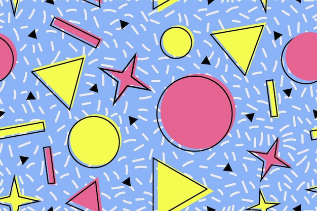 colourful memphis style nostalgic background or retro 80s 90s seamless pattern wallpaper vector