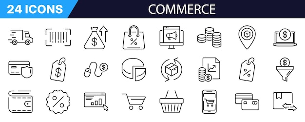 Commerce icon set Line style Shopping icon