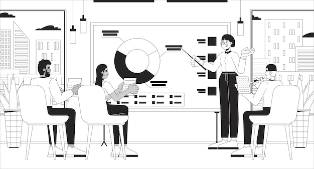Company summary of fiscal year black and white line illustration